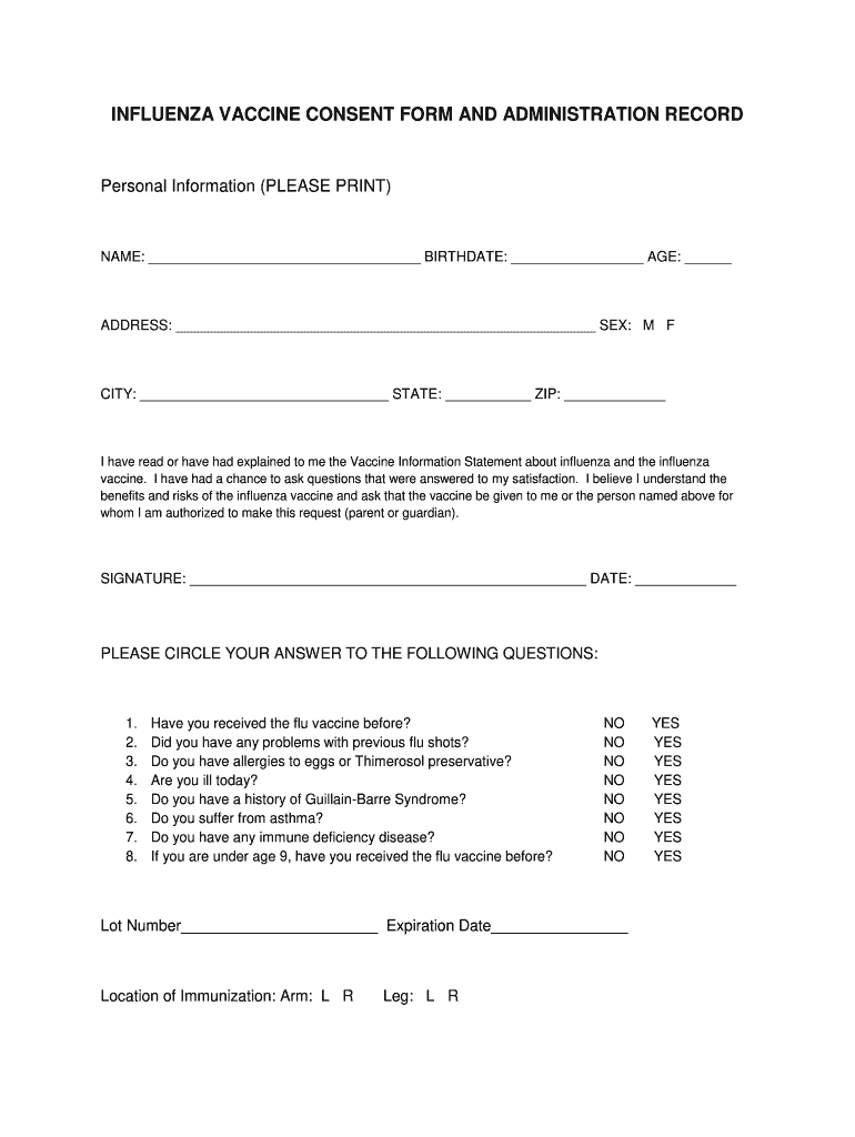 Ut Influenza Vaccine Consent Form And - Fill Online, Printable with Free Printable Flu Vaccine Form