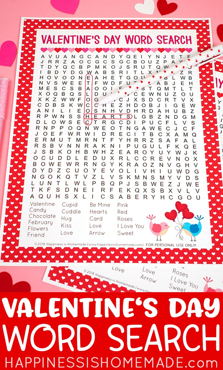 Valentine&amp;#039;S Day Word Search Printable - Happiness Is Homemade within Free Printable Valentines Day Word Searches