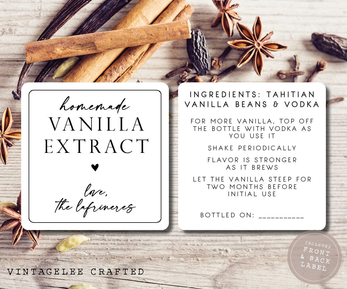 Vanilla Extract Labels, Homemade Vanilla Labels Front And Back regarding Printable Vanilla Extract Labels