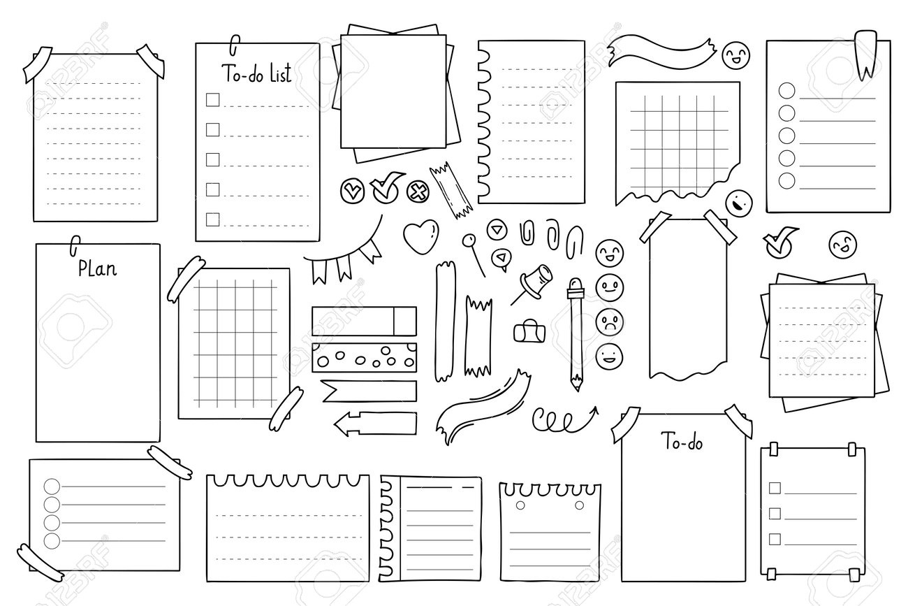 Vektor-Doodle-Blätter Verschiedener Notizbücher. Set Label Für pertaining to Stationery Label Template Black And White