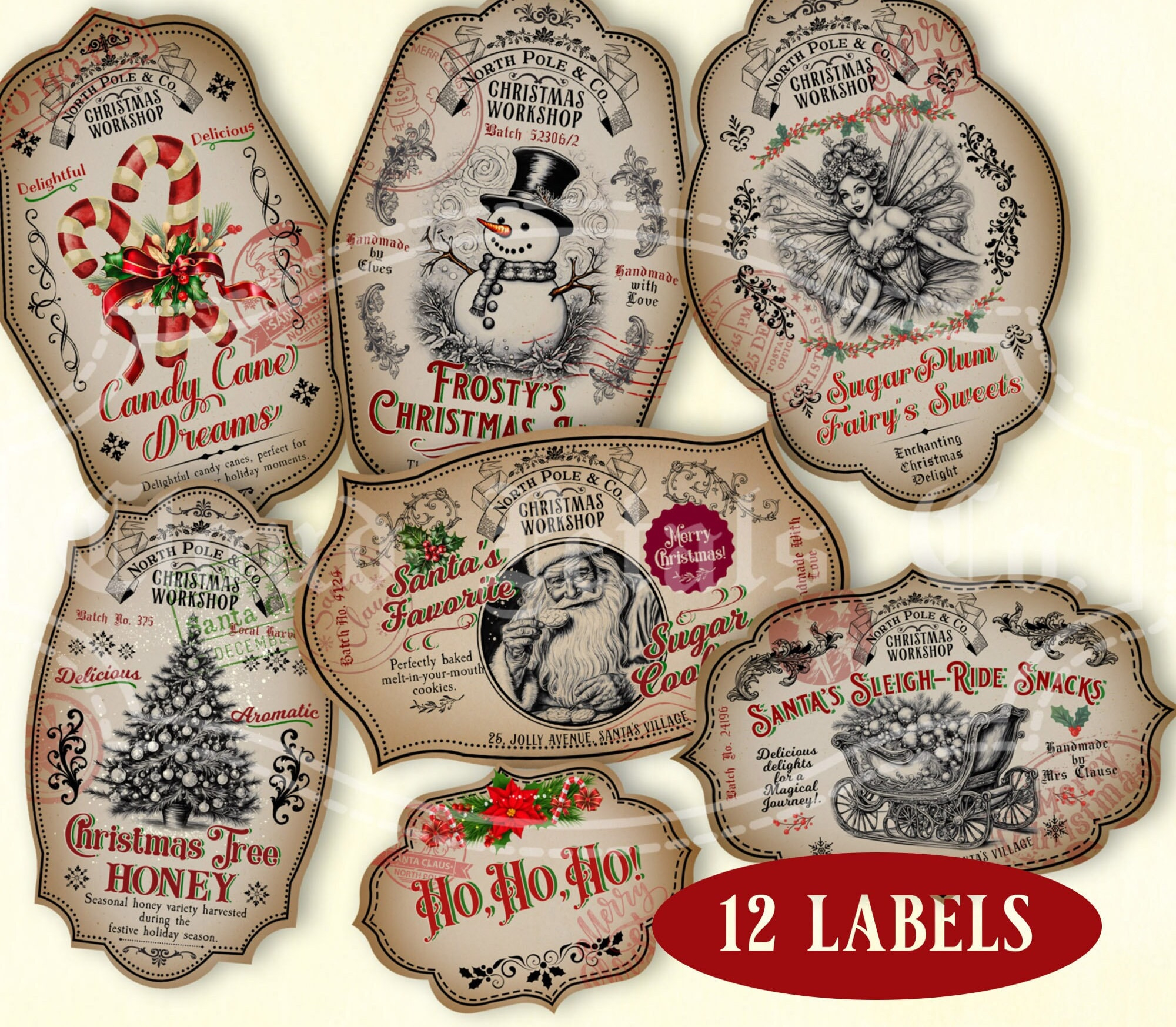 Vintage Christmas Labels, Printable Labels For Jars, Christmas in Printable Labels For Christmas