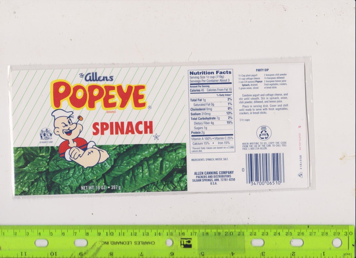 Vintage Popeye Spinach Can Label In Plastic | Ebay within Popeye Spinach Can Label Printable