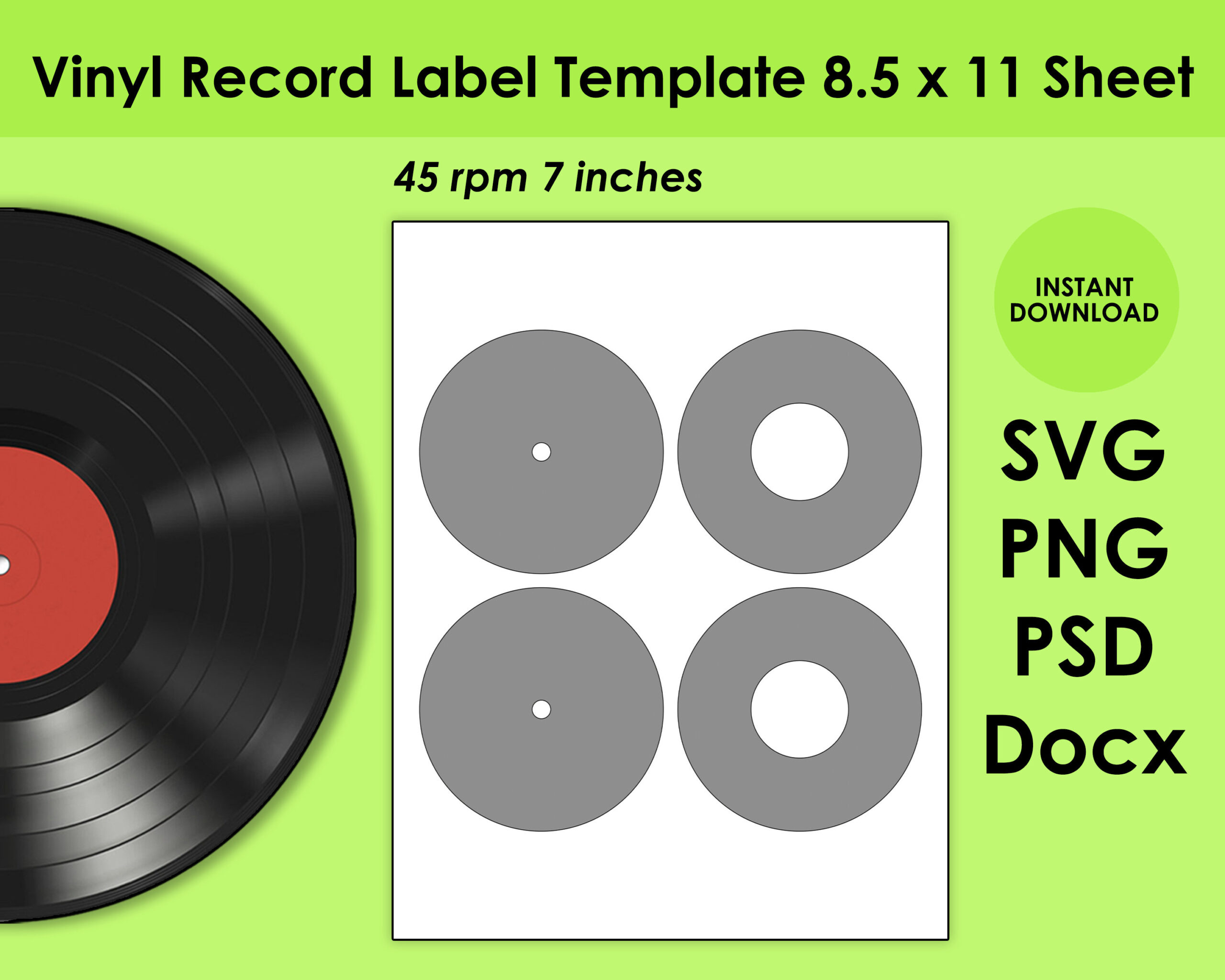 Vinyl Record Label Template 8.5X11 Sheet Svg, Png, Psd And Docx with Printable Vinyl Label