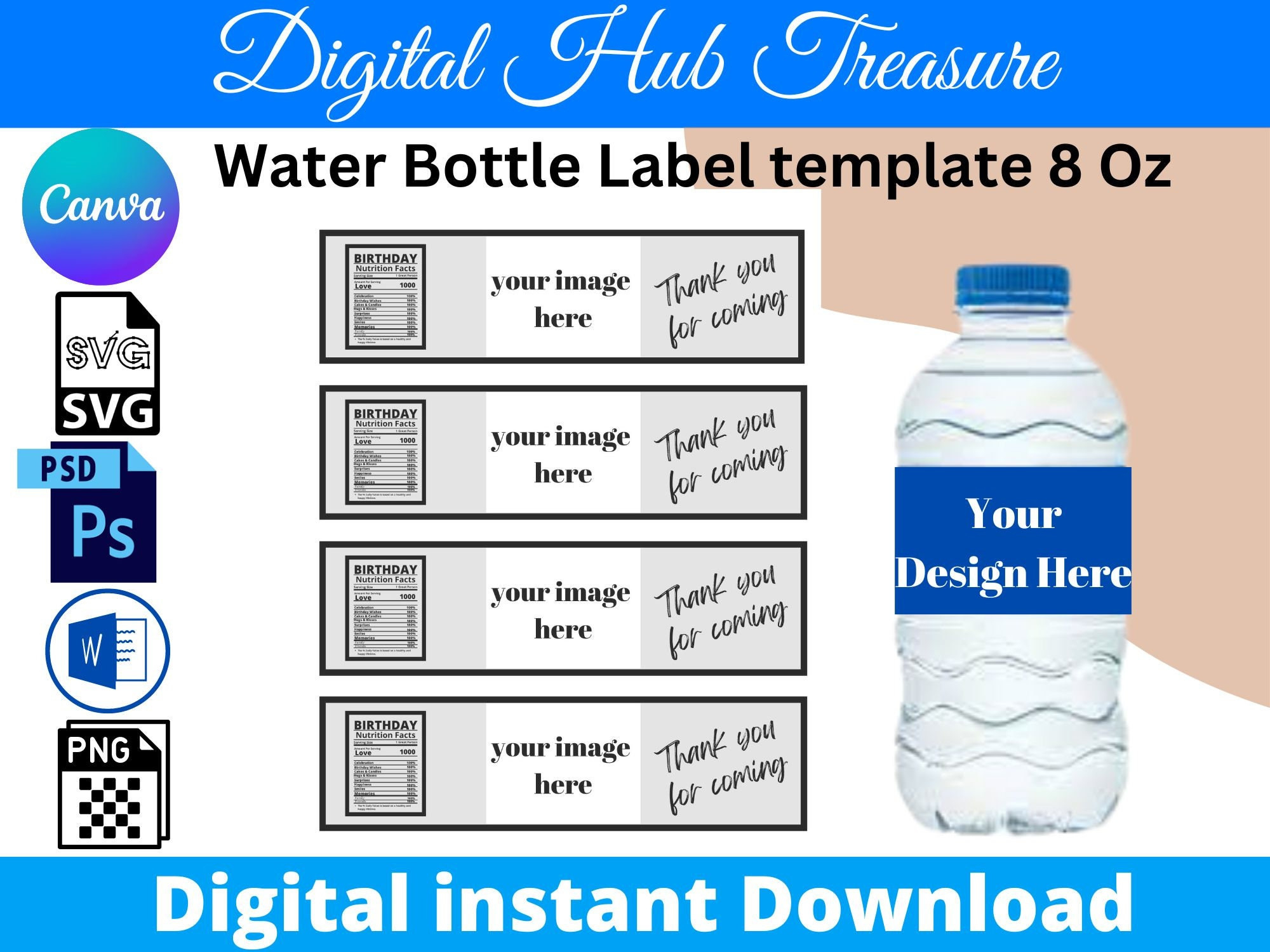 Water Bottle Bundle Label Template Instant Download Personalized with regard to Printable Water Bottles Labels