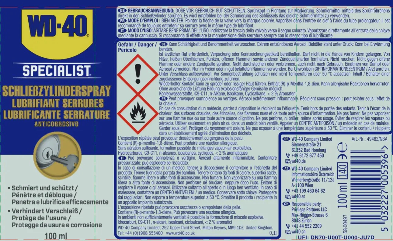 Wd-40 Specialist Schließzylinder Spray 100Ml pertaining to WD 40 Label Printable