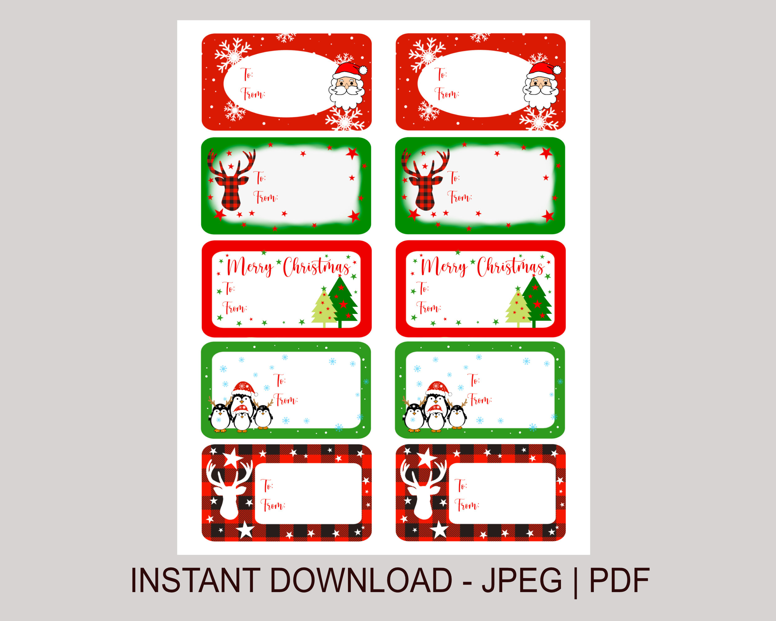 Weihnachten Etiketten, Sofort Download, Winter Urlaub, Digitaler in To and From Christmas Labels Printable