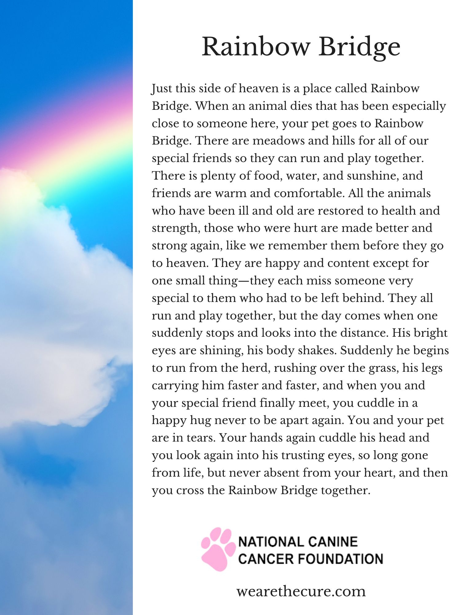 What The Rainbow Bridge Poem Gets Perfectly Right About Pet Loss in Free Printable Rainbow Bridge Poem Printable