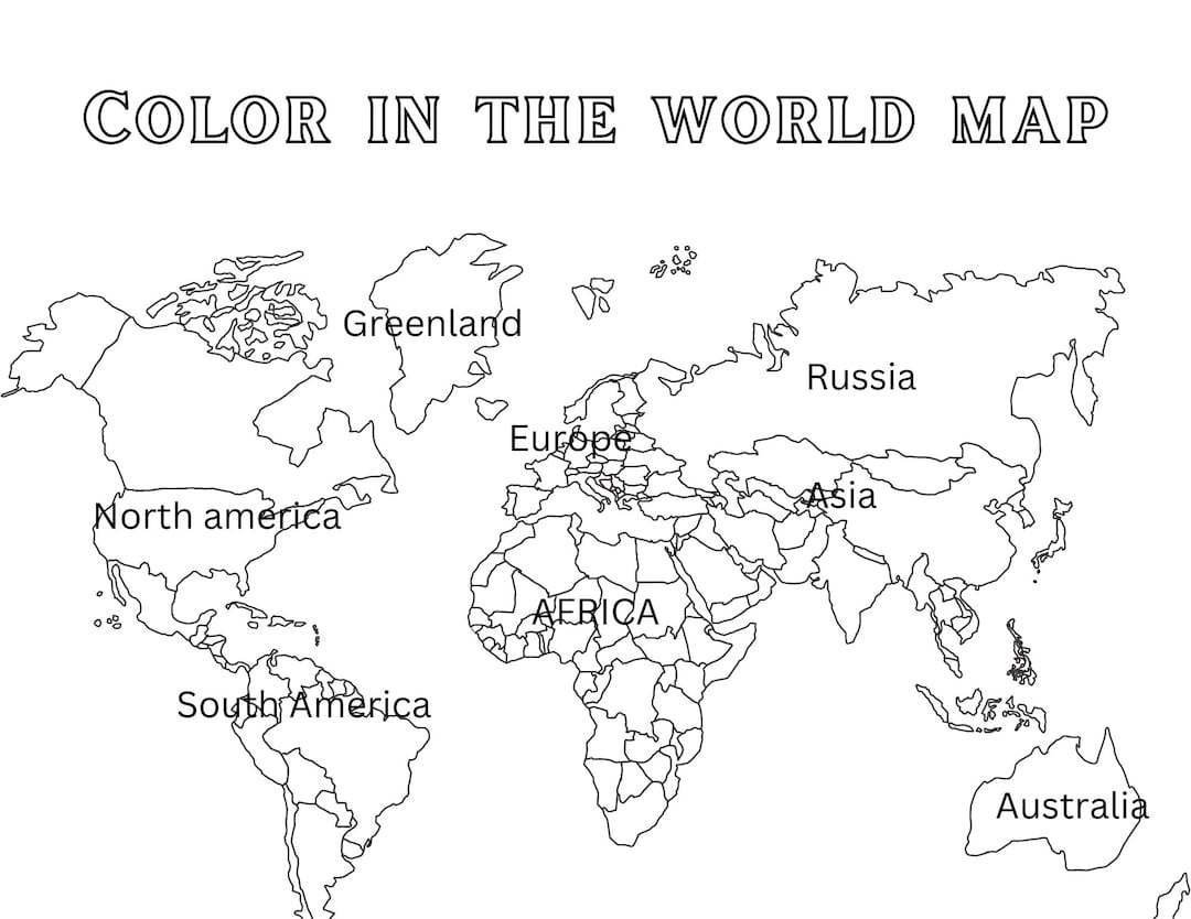 World Map Coloring Page - Etsy in Printable World Map Coloring Page With Countries Labeled