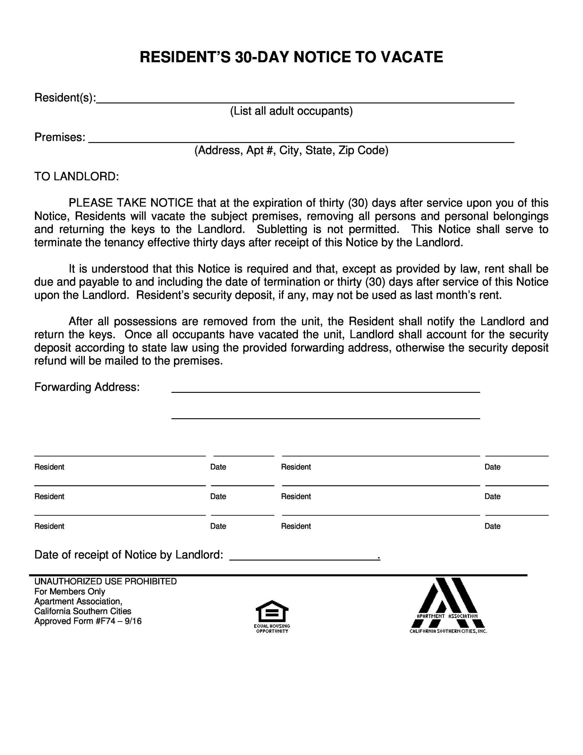 Written Notice To Vacate Template | Www.lx.iriss.uk within Free Printable 30 Day Notice To Vacate