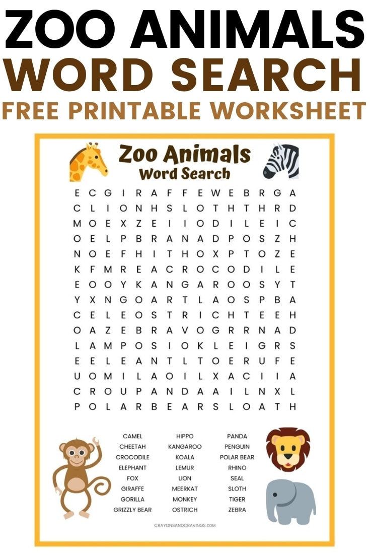 Zoo Animals Word Search Free Printable intended for Free Printable Word Search For Kids